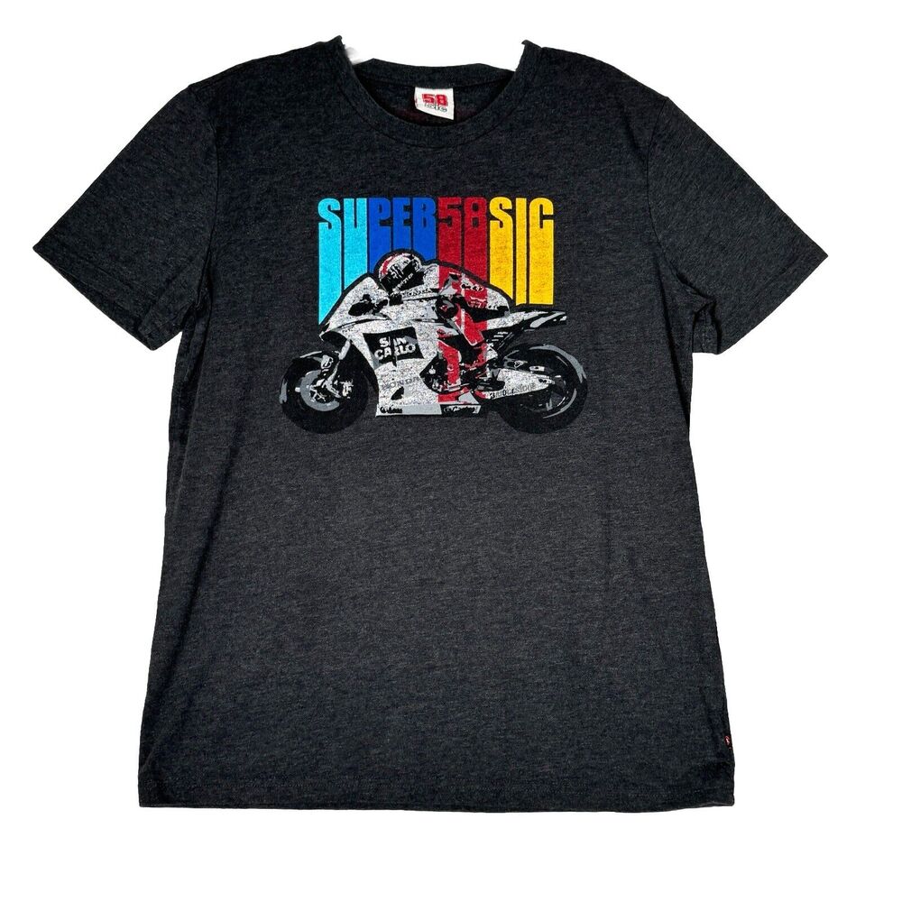 58‎ Sic Shirt Mens Small Marled Gray Graphic T-Shirt Streetwear Casual Racing